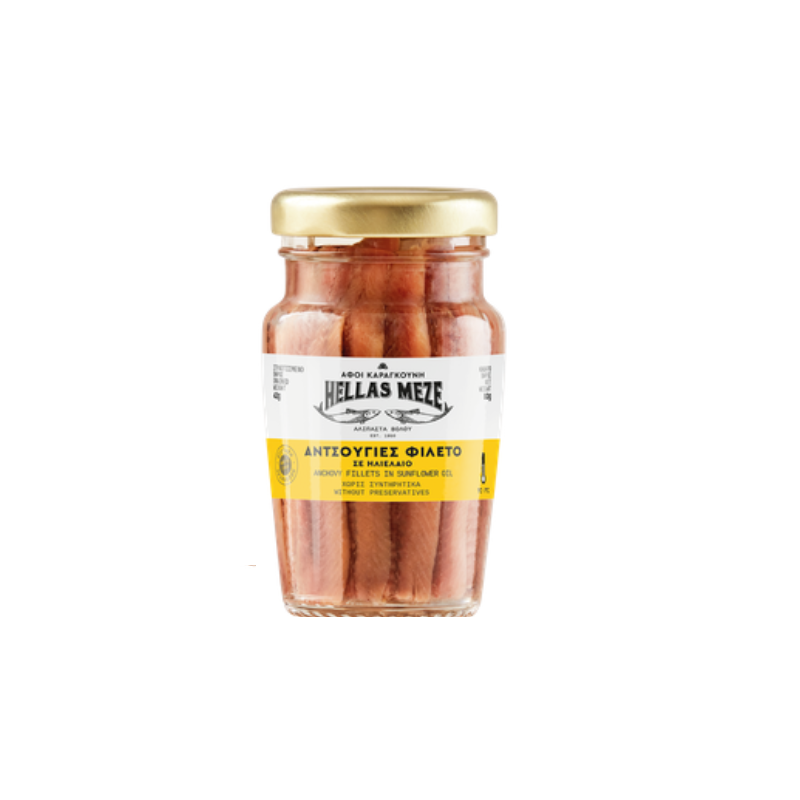 90 g FILETS D’ANCHOIS GRECS À L’HUILE – MER IONIENNE 90 g FILETS D’ANCHOIS GRECS À L’HUILE – MER IONIENNE