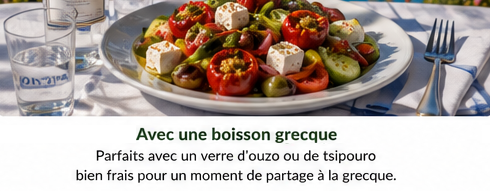 Poivrons farcis au thon avec une boisson grecque